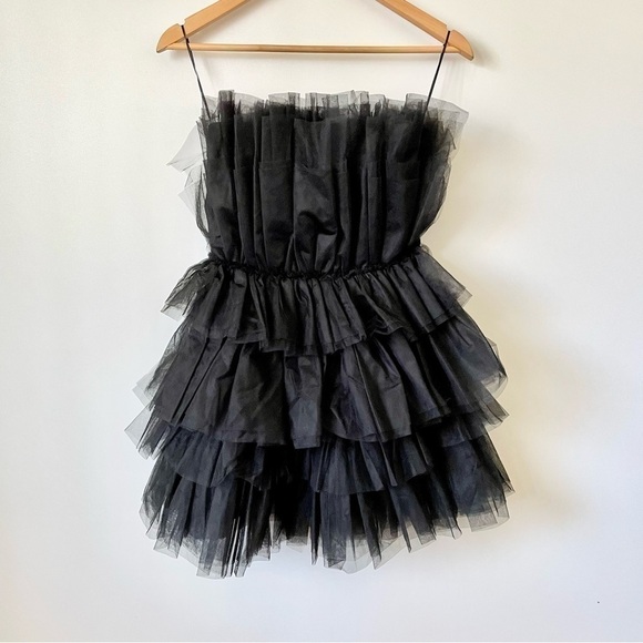Mable Organza Tube Ruffle Mini Dress Black Women's Size S - Picture 15 of 16